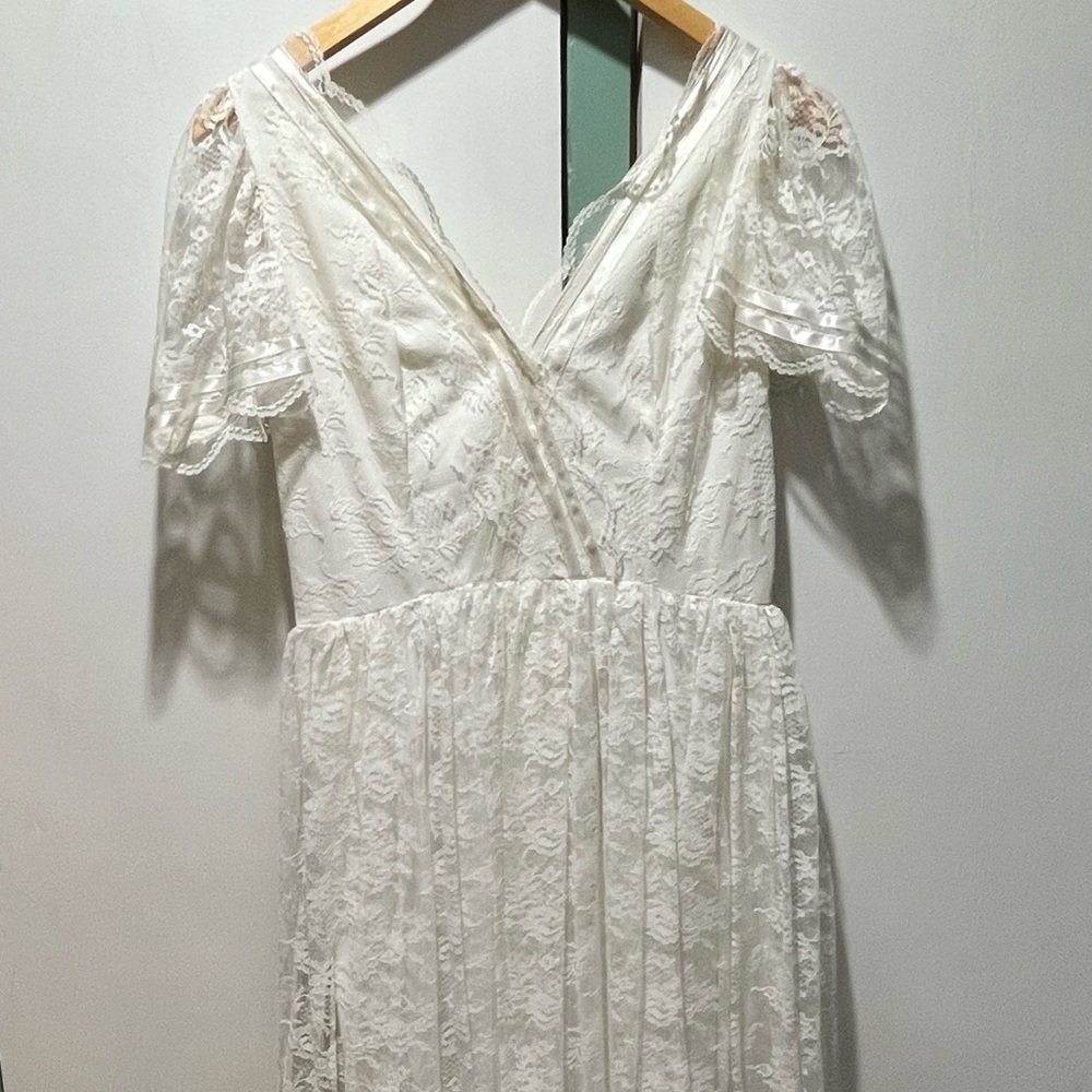 Vintage Lace Wedding Dress White Gown Formal Classic - Picture 4 of 15